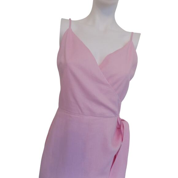 Lovers and Friends pink sundress wrap style spaghetti straps linen size Medium - Picture 2 of 9